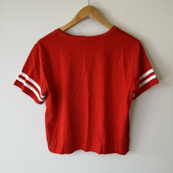 Vintage 90s LEVI’S Red Ringer Crop Top Stretch T Shirt Jersey Tee Grunge Y2K M - Picture 4 of 8